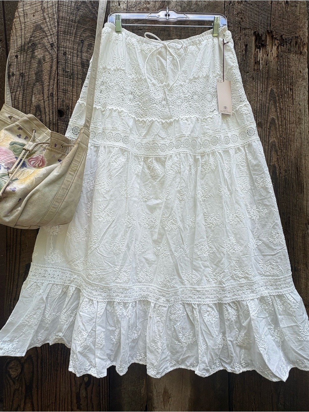 Laura Ashley White Eyelet Tiered Maxi Skirt Large